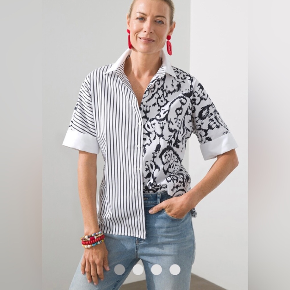 New Chicos Dolman Paisley Ikat Top Button Up Blouse 3 (XL)